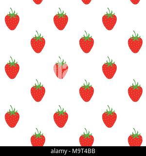 Erdbeere vektor Muster Hintergrund, Obst Abbildung auf weißem Hintergrund, nahtlose Hintergrund mit roten Erdbeeren Stock Vektor