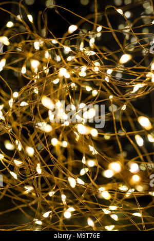 Cluster von Micro LED-string leuchtet. Flache Tiefenschärfe, Unscharf verschwommen. Stockfoto