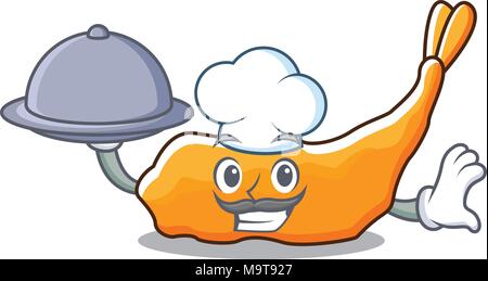 Koch mit Essen tempura Maskottchen Cartoon Stil Stock Vektor