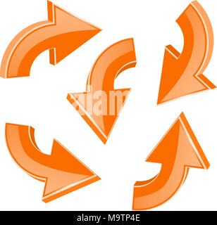 Orange Pfeile drehen. 3d-glänzenden Symbole gesetzt Stock Vektor
