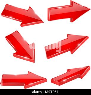 Rote Pfeile. Glänzend geraden 3D-Symbole Stock Vektor