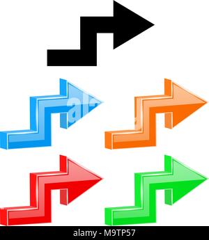 Gebrochene Pfeile. 3d-farbige glänzende Symbole Stock Vektor