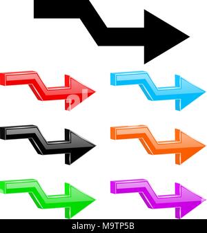 Gebrochene Pfeile. 3d-farbige glänzende Symbole Stock Vektor