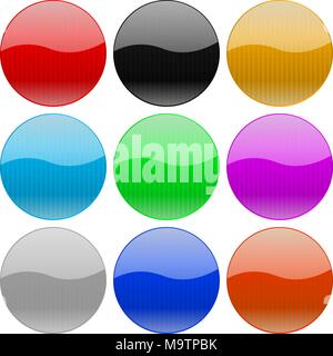 Runde Glas Tasten. Farbige 3D-Symbole Stock Vektor