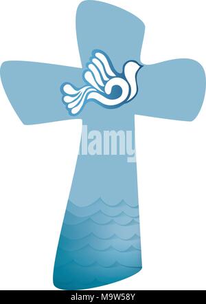 Christliche kreuz Taufe. Heiligen Geist Symbol mit Taube mit Strahlen Stock Vektor