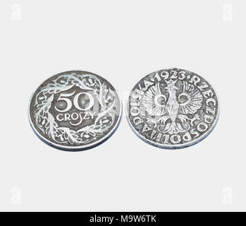 Alte polnische Münze. 50 Groschen 1923 Stockfoto