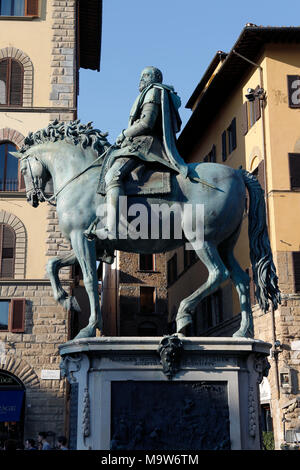 Reiterstandbild Cosimo I. de' Medici, die Piazza della Signoria, Florenz, Italien Stockfoto