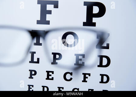 Verschwommen Gläser auf dem Hintergrund der Tabelle für Vision Stockfoto
