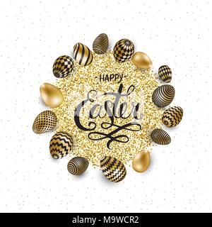 Ostern Vector Illustration mit Kalligrafischen Gruß und Ostereier geschmückt mit Gold. Vector Illustration. Stock Vektor