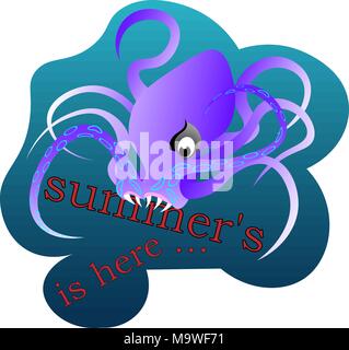 T-shirt Design, octopus Fänge Sommer Sommer hier Abbildung: Stock Vektor