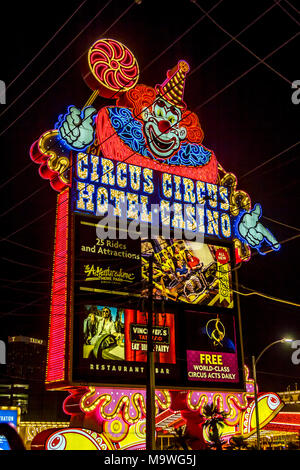 Leuchtreklame für Circus-Circus Hotel and Casino, Las Vegas, Narvarda, USA. Stockfoto