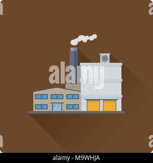 Flache Bauweise lange Schatten Fabrik- und Lagerhallen Vektor icon Stock Vektor