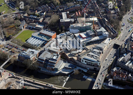 Luftaufnahme von HM Passamt Durham, Freeman's Quay Leisure Centre, Premier Inn etc, County Durham Stockfoto