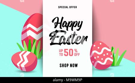 Frohe Ostern Szene mit Eier und Hasen. Konzept für Banner, Flyer, Einladungen, Grußkarten, Ferienwohnung und Hintergründen. Stock Vektor