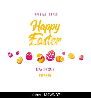 Frohe Ostern Szene mit Eier und Hasen. Konzept für Banner, Flyer, Einladungen, Grußkarten, Ferienwohnung und Hintergründen. Stock Vektor