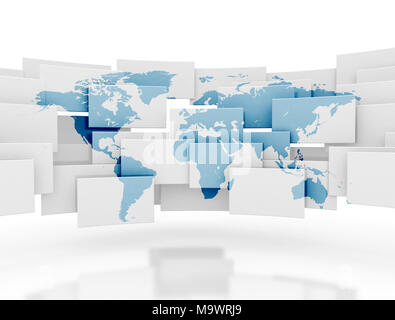 Blue business Weltkarte auf weißen Quadraten Stockfoto