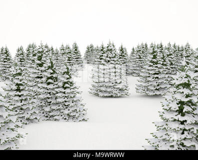 Winterlandschaft Schnee Pinien Weihnachten Hintergrund isoliert Stockfoto