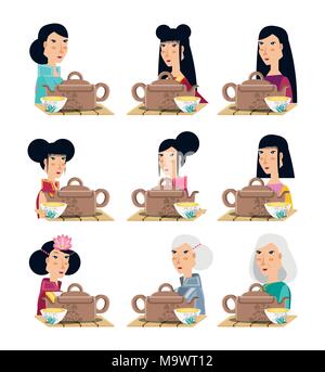 Die chinesische Kultur Menschen Zeichen Vector Illustration Design Stock Vektor