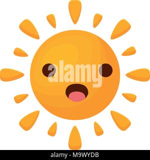 Kawaii sun Symbol auf weißem Hintergrund überrascht, farbenfrohen Design. vector Abbildung: Stock Vektor