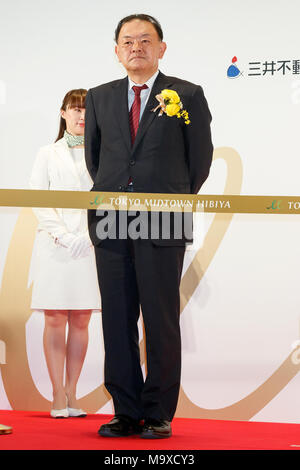 Tokio, Japan. 29 Mär, 2018. Toho Kinos Präsident Kazuhiko Seta nimmt an der Eröffnungsfeier für Tokyo Midtown Hibiya Shopping Mall am 29. März 2018, Tokio, Japan. Die neue 35-stöckiges Gebäude, das von Mitsui Fudosan Realty ist in der Nähe von Hibiya Park entfernt und verfügt über Büros, Restaurants, Einzelhandel und ein neues Kino. Credit: Rodrigo Reyes Marin/LBA/Alamy leben Nachrichten Stockfoto