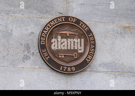 Usa-Finanzministerium Dichtung in eigene Gebäude in Washington, DC Stockfoto