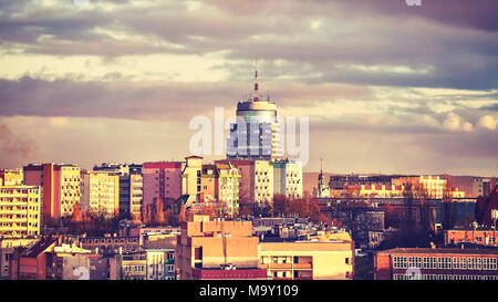 Stadt Stettin Skyline bei Sonnenuntergang, Farbe getonte Bild, Polen. Stockfoto