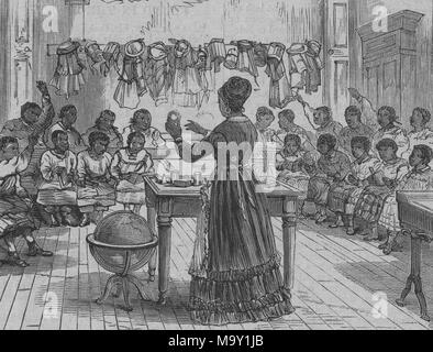 Abbildung aus dem Journal Artikel, der frühen Afro-amerikanische Schule in den amerikanischen Süden, 1870. Von der New York Public Library. () Stockfoto