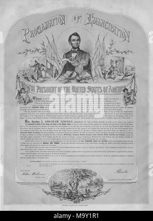 Verkündigung der Emanzipation von der Präsident der Vereinigten Staaten Abraham Lincoln, auch als die Emanzipations-proklamation, ein wichtiges Dokument aus dem amerikanischen Bürgerkrieg, 1863 bekannt. Von der New York Public Library. () Stockfoto