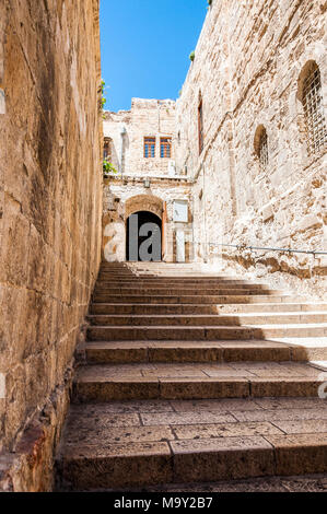 Jerusalem Stein Architektur. Reihe von Schritten auf antiken Stadt Straße Stockfoto