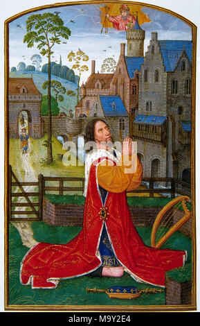 König David zu beten. Miniatur, 16. Von Les Heures de la Tour et Taxis. Conde Museum. Schloss von Chantilly. Frankreich. Stockfoto