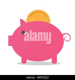 Schwein Sparschwein mit Münze Vector Illustration im flachen Stil. Das Konzept der Geld Stock Vektor
