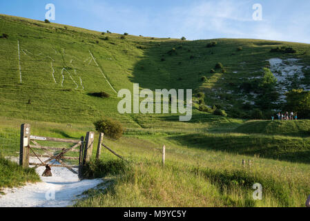 Landschaft Bild der Lange Mann von Wilmington alten Chalk Carven auf Hügel an der South Downs Stockfoto