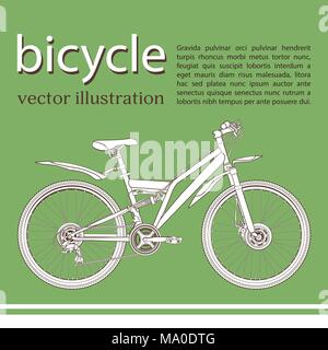 Fahrrad cartoon Contour Zeichnung, Banner, Karten, Abdeckung, Färbung, Skizze. Weiß mit schwarzer Outline bild Fahrrad halbe Gesicht mit vielen mehrere Details und Stock Vektor