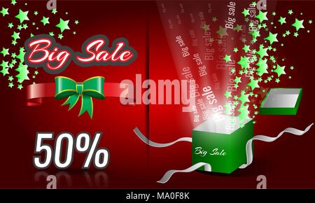 Die großen Verkauf mit Geschenkbox öffnen vector Poster. Stock Vektor