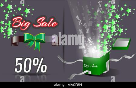 Die großen Verkauf mit Geschenkbox öffnen vector Poster. Stock Vektor