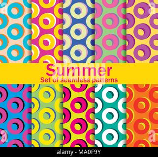 Sommer nahtlose Muster mit Kreisen und hellen Farben. Eine Sammlung von zehn Hintergründen. Vector Illustration Stock Vektor