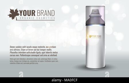 Vector Illustration von realistischen kosmetische Flasche für Männer mit transparenter Kappe mit bokeh Blasen. Stock Vektor