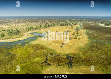 Okavango Delta Okavango (Grünland) ist eines der sieben Naturwunder Afrikas (Blick aus dem Flugzeug) Botswana, Süd-West-Afrika. Stockfoto