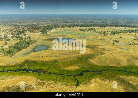 Okavango Delta Okavango (Grünland) ist eines der sieben Naturwunder Afrikas (Blick aus dem Flugzeug) Botswana, Süd-West-Afrika. Stockfoto