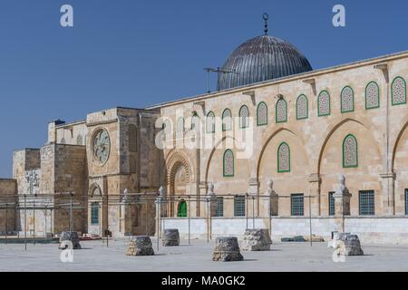 Die islamische Heiligtum der El Aksa Moschee auf dem Tempelberg (das edle Heiligtum) in Ost Jerusalem, Israel. Stockfoto