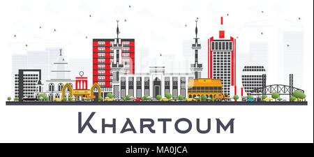 Khartoum Sudan Skyline der Stadt mit grauen Gebäude isoliert auf Weiss. Vector Illustration. Business Travel und Tourismus Konzept mit historischer Architektur Stock Vektor