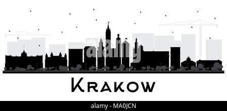 Krakau Polen Skyline der Stadt Silhouette mit schwarzen Gebäude isoliert auf Weiss. Vector Illustration. Business Travel und Tourismus Konzept Stock Vektor