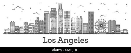 Überblick Los Angeles Skyline der Stadt mit modernen Gebäuden isoliert auf Weiss. Vector Illustration. Los Angeles Stadtbild mit Sehenswürdigkeiten. Stock Vektor