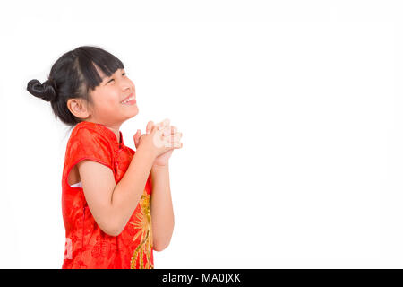 Smileing asiatischen Mädchen wünschen Ihnen ein frohes Chinesisches Neues Jahr Stockfoto