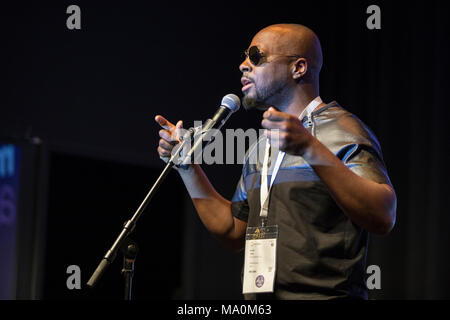 Wyclef Jean Führer der legendären Hip-Hop-Gruppe die Fugees die MIDEM 2017, Cannes, Frankreich, vom 6. Juni 2017 teilnehmen Stockfoto