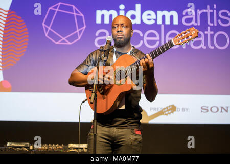 Wyclef Jean Führer der legendären Hip-Hop-Gruppe die Fugees die MIDEM 2017, Cannes, Frankreich, vom 6. Juni 2017 teilnehmen Stockfoto