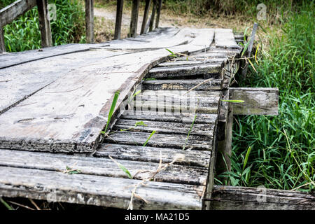 Florianopolis, Brasilien. Februry, 2018. Alte Brücke über einen kleinen Fluss de die Campeche Strand (Praia do Campeche). Stockfoto