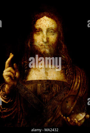 Der Erlöser der Welt ist. Salvador mundi. Meine eigene Reproduktion von Leonardo DaVinci Malerei. Alte Wirkung Stockfoto