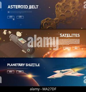 Astronomische galaxy Raum Hintergrund. Planeten im Sonnensystem für das Banner ein. Modernes Design des Universums für Karten. der Mond und die Sonne, Merkur, Erde, Mars und Venus. Vintage Style. Stock Vektor