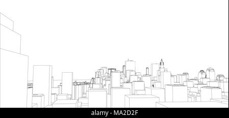 Wire-frame New York City, Blaupause Stil. 3D-Rendering. Architektur Design Hintergrund Stockfoto